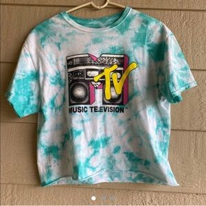 M-TV Turquoise and White Crop-Top